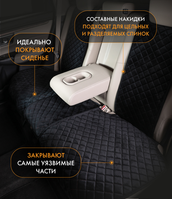 Комплект узких накидок из алькантары черного цвета